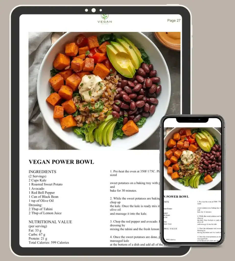 Vegan Power Bowl 28-day vegan meal plan ebook cover with healthy plant-based recipes