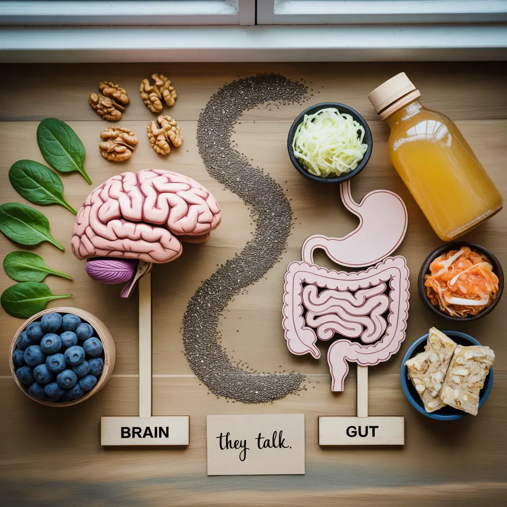 Diagram showing the gut-brain axis and vegan diet anxiety connection