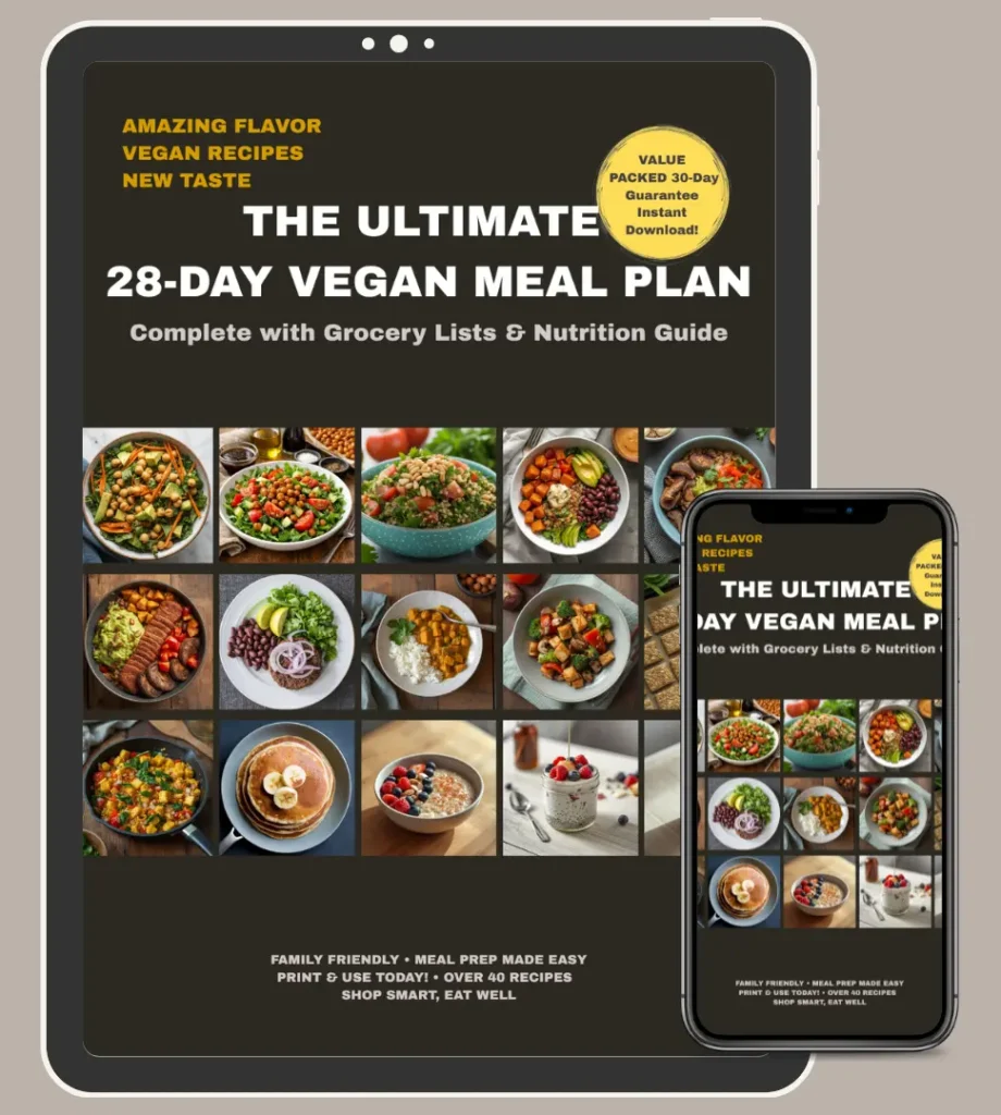 Vegan Pan Cake 28-day vegan meal plan ebook cover with healthy plant-based recipes