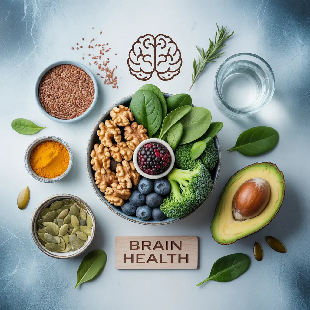 Comprehensive vegan brain health foods guide featuring essential nutrients for cognitive support
