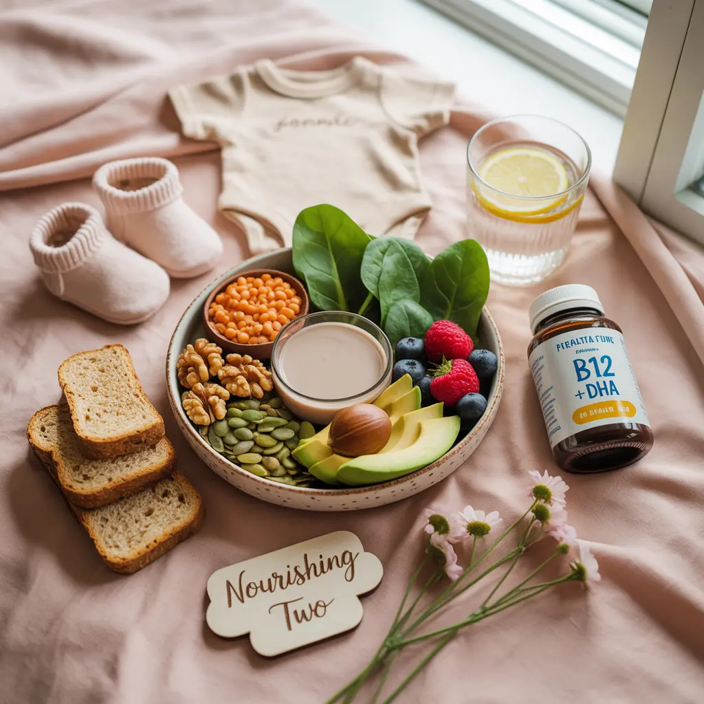 Comprehensive vegan pregnancy nutrition guide featuring essential plant-based prenatal nutrients