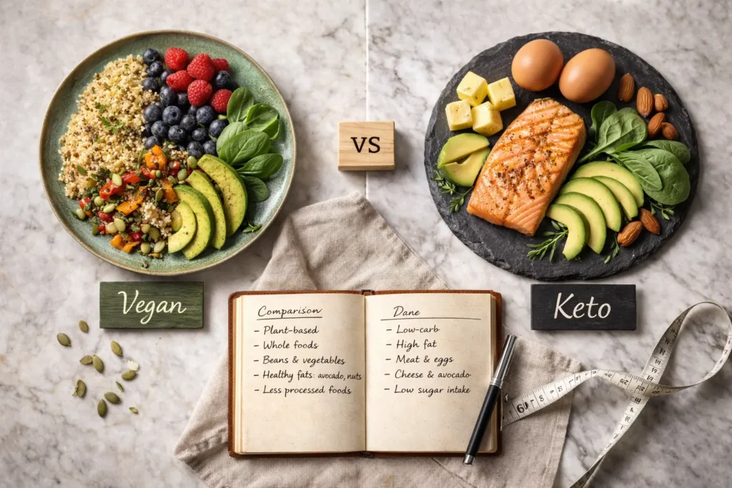 Comprehensive comparison between vegan and keto diets for health and lifestyle